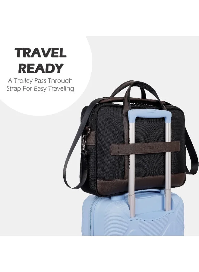 Lavie Sport Magnate 2C Briefcase 12L |Multifunctional Laptop bag For Men & Women (BLACK/CHOCO)